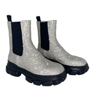 Simkhai Sid Crystal Lug Sole Boot, Sz 38 7.5, Real Glass Crystals, New in Box